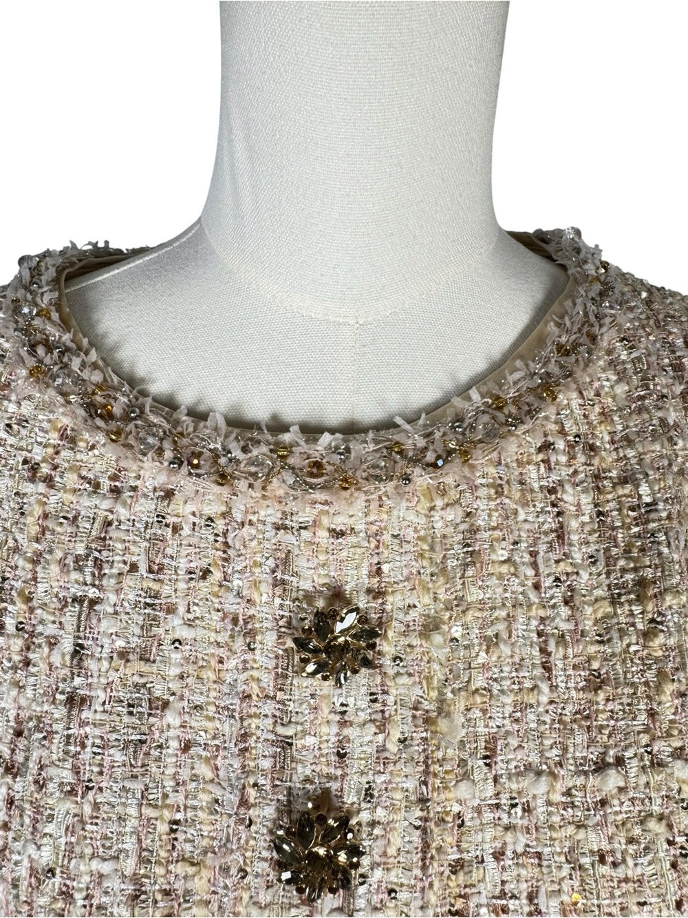Mac Duggal Beaded Trim Tweed Boucle Midi Dress New With Tags Size 10 - Picture 6 of 15
